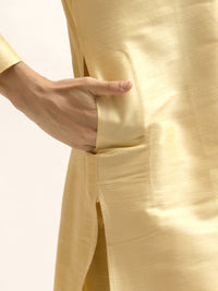 SOJANYA Men Beige Solid Kurta Set With Printed Jacket