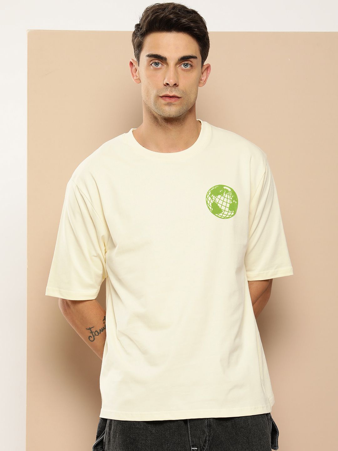 Difference of Opinion Men Graphic Printed Embossed Oversized T-shirt