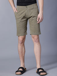 HIGHLANDER Men Olive Green Printed Slim Fit Chino Shorts