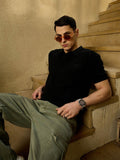 DENNISON Men Oversized Polo Neck Semi Sheer Knitted Pure Cotton T-Shirt