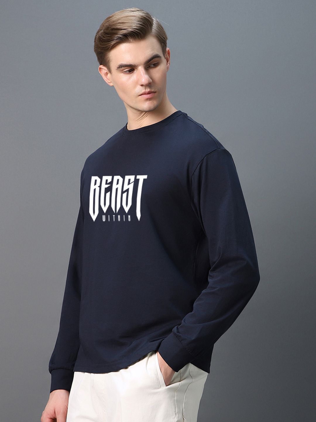 Bewakoof Men Typography Printed Round Neck Cotton Oversized T-shirt