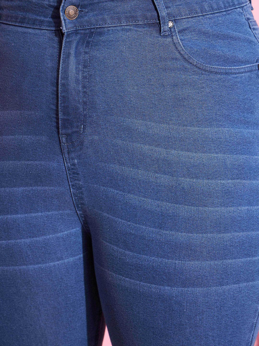 SASSAFRAS Curve Women Plus Size Blue Bootcut High-Rise Clean Look Stretchable Jeans