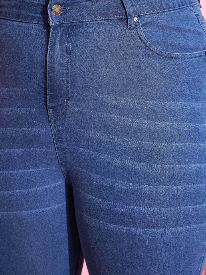 SASSAFRAS Curve Women Plus Size Blue Bootcut High-Rise Clean Look Stretchable Jeans