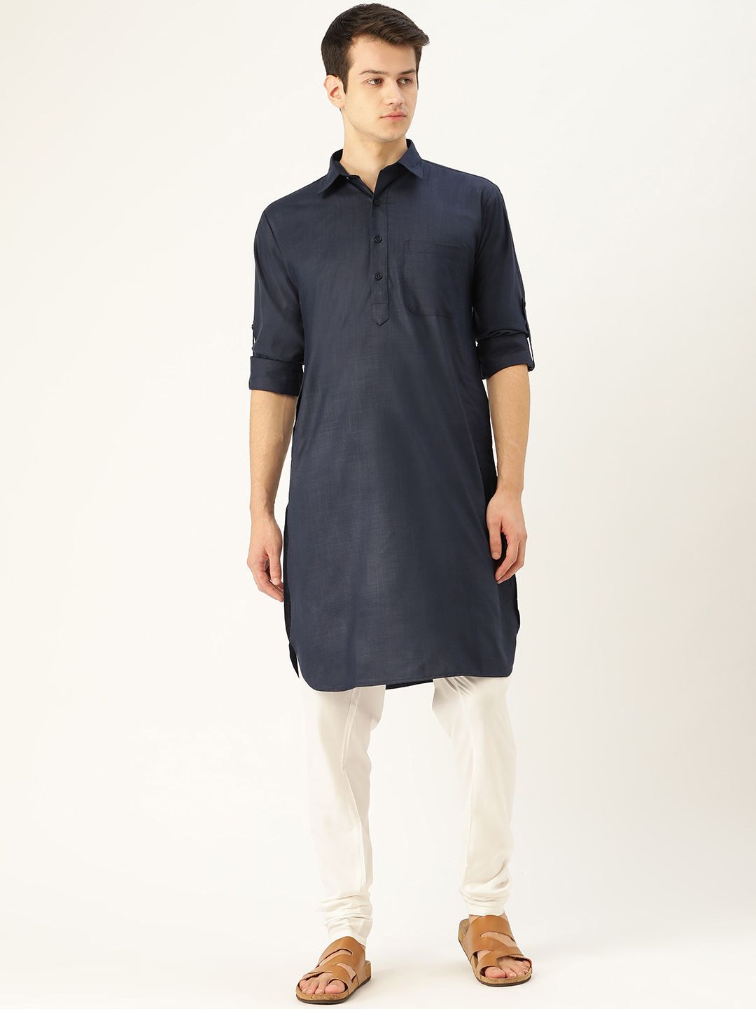 SOJANYA Men Navy Blue Solid Pathani Kurta