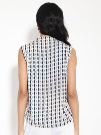 Rareism Geometric Printed V-Neck Cotton Top
