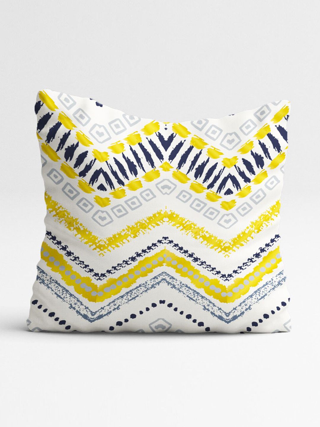 STITCHNEST Teal & Yellow Set of 5 Geometric Printed 18" X 18" Square Cushion Covers