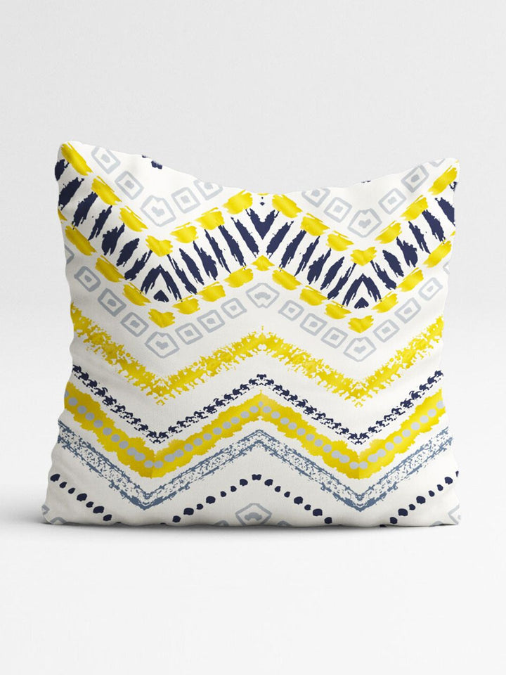 STITCHNEST Teal & Yellow Set of 5 Geometric Printed 18" X 18" Square Cushion Covers