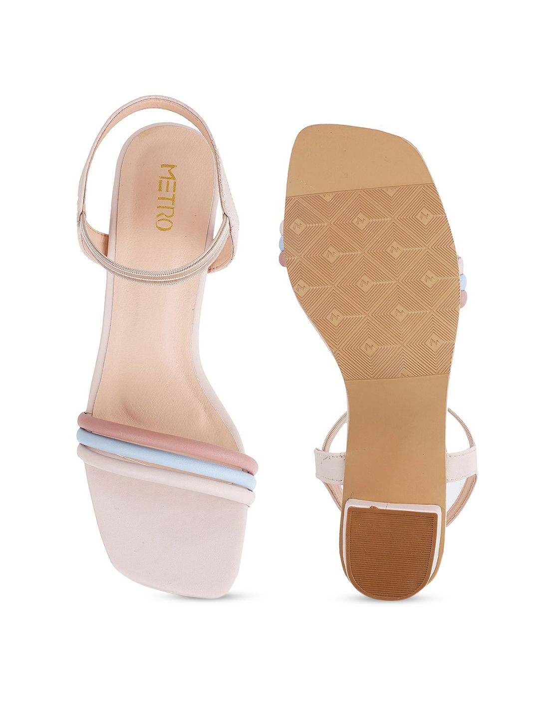 Metro Beige & Peach Coloured Colourblocked Block Heels