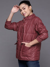 SASSAFRAS Women Maroon Solid Padded Jacket