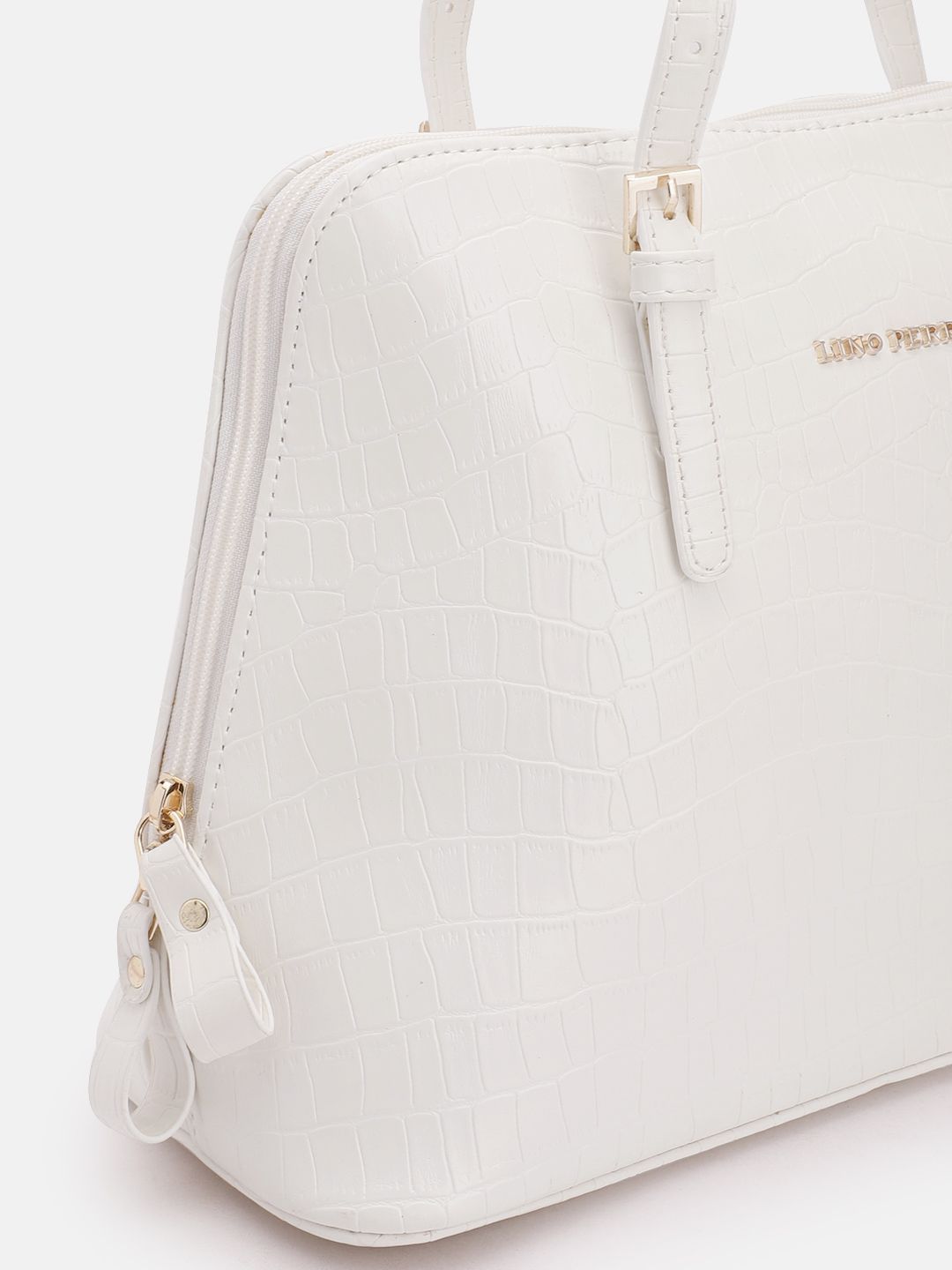 Lino Perros White Croc Textured Structured Shoulder Bag