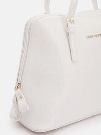 Lino Perros White Croc Textured Structured Shoulder Bag