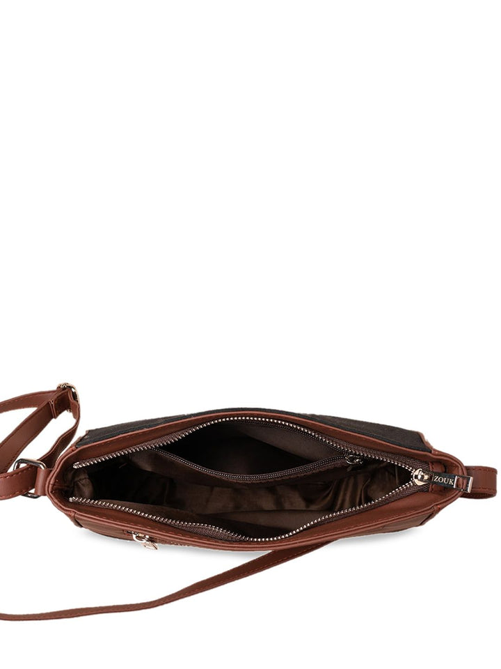 ZOUK Multicoloured Colourblocked Structured Sling Bag with Tasselled
