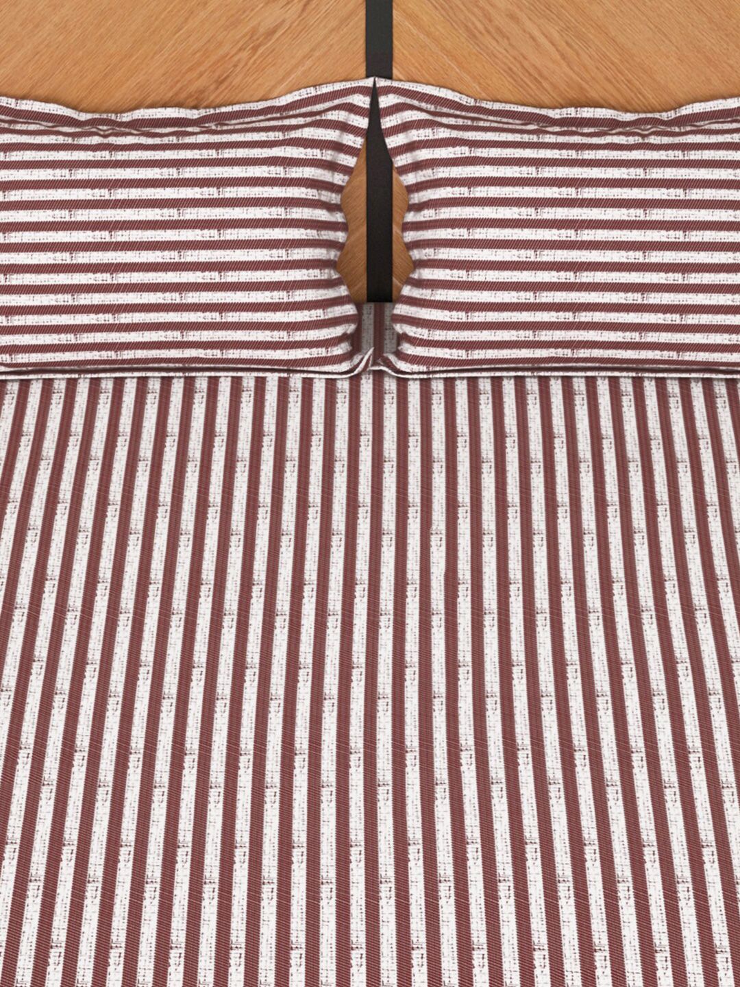 Story@home Maroon & White Striped 180 TC Queen Bedsheet with 2 Pillow Covers