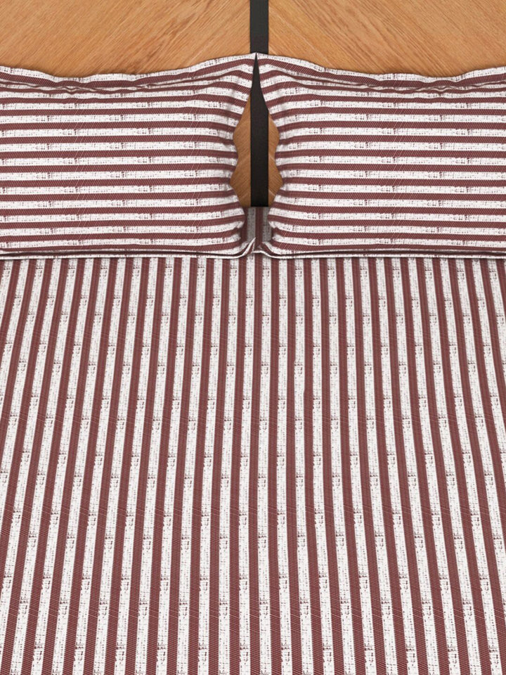 Story@home Maroon & White Striped 180 TC Queen Bedsheet with 2 Pillow Covers