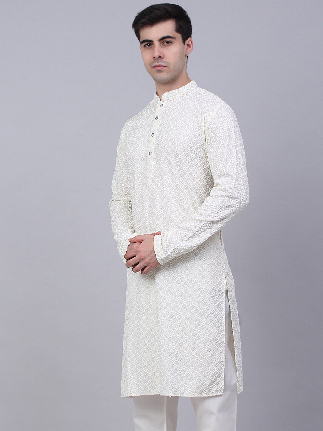 Jompers Men Ethnic Motifs Embroidered Mirror Work Cotton Kurta