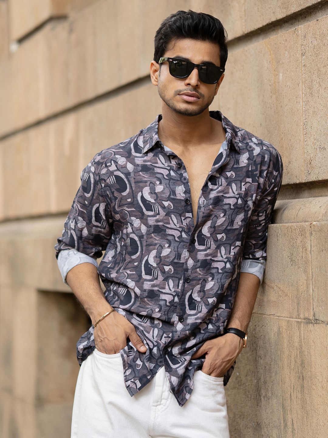 Powerlook Men Spread Collar Abstract Printed Cotton Casual Shirt