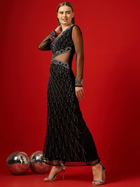 STREET 9 Black Embellished Net Maxi Dress