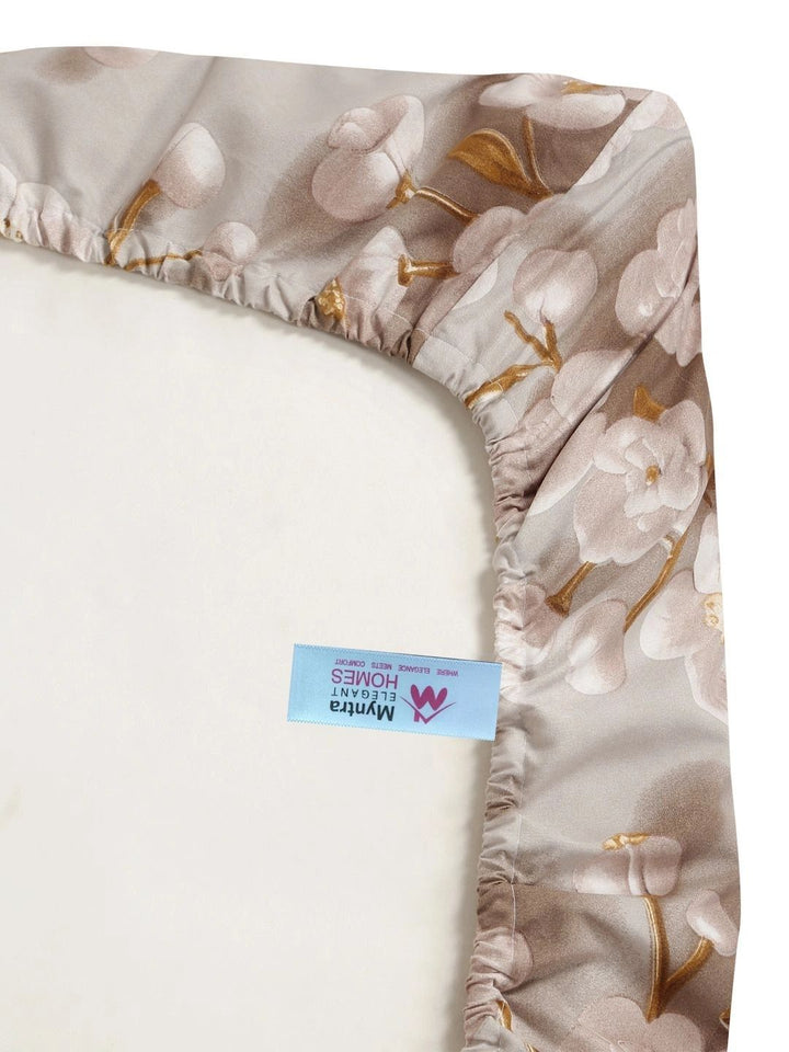 Myntra Elegant Homes Berwarna Krim Bunga 400 TC Cadar King dengan 2 Sarung Bantal