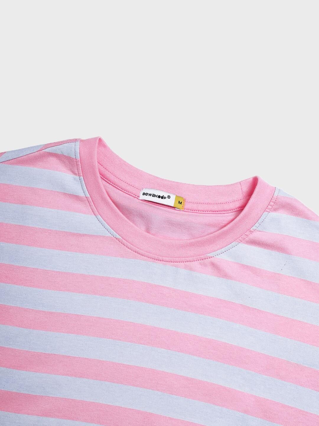 Bewakoof Men Pink & White Striped Oversized T-shirt