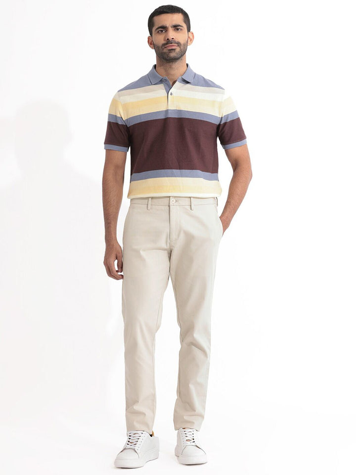 RARE RABBIT Men Glasglow Striped Polo Collar Slim Fit Pure Cotton T-Shirt
