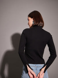SASSAFRAS Black High Neck Fitted Top