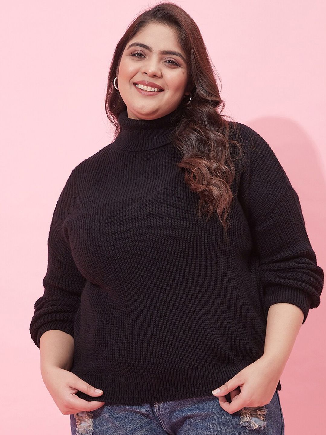 CURVY STREET Women Plus Size Ribbed Acrylic Pullover