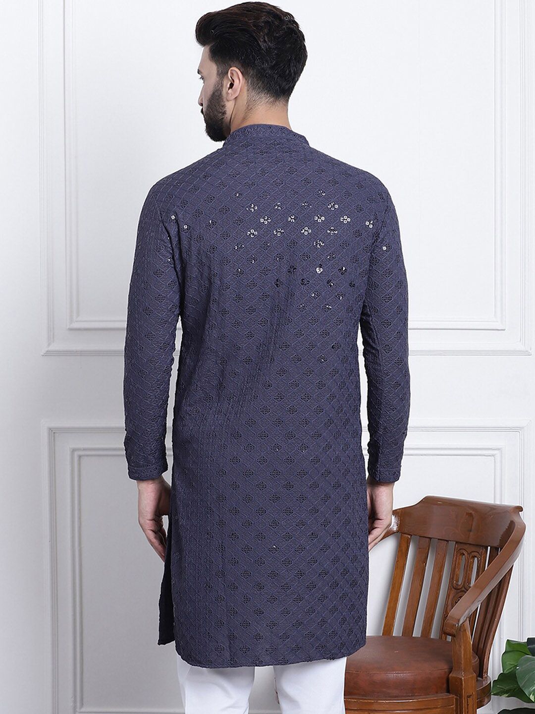 SOJANYA Kurta Kapas Tulen Kolar Mandarin Dihiasi