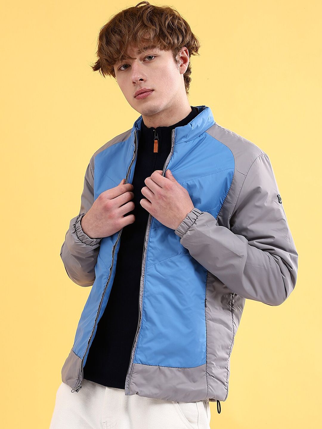 The Indian Garage Co Men Colourblock Zip-Front Regular Fit Bomber Jacket