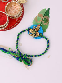 PANASH Silver Plated Krishan Temple Shaped Thread Rakhi With Roli Chawal