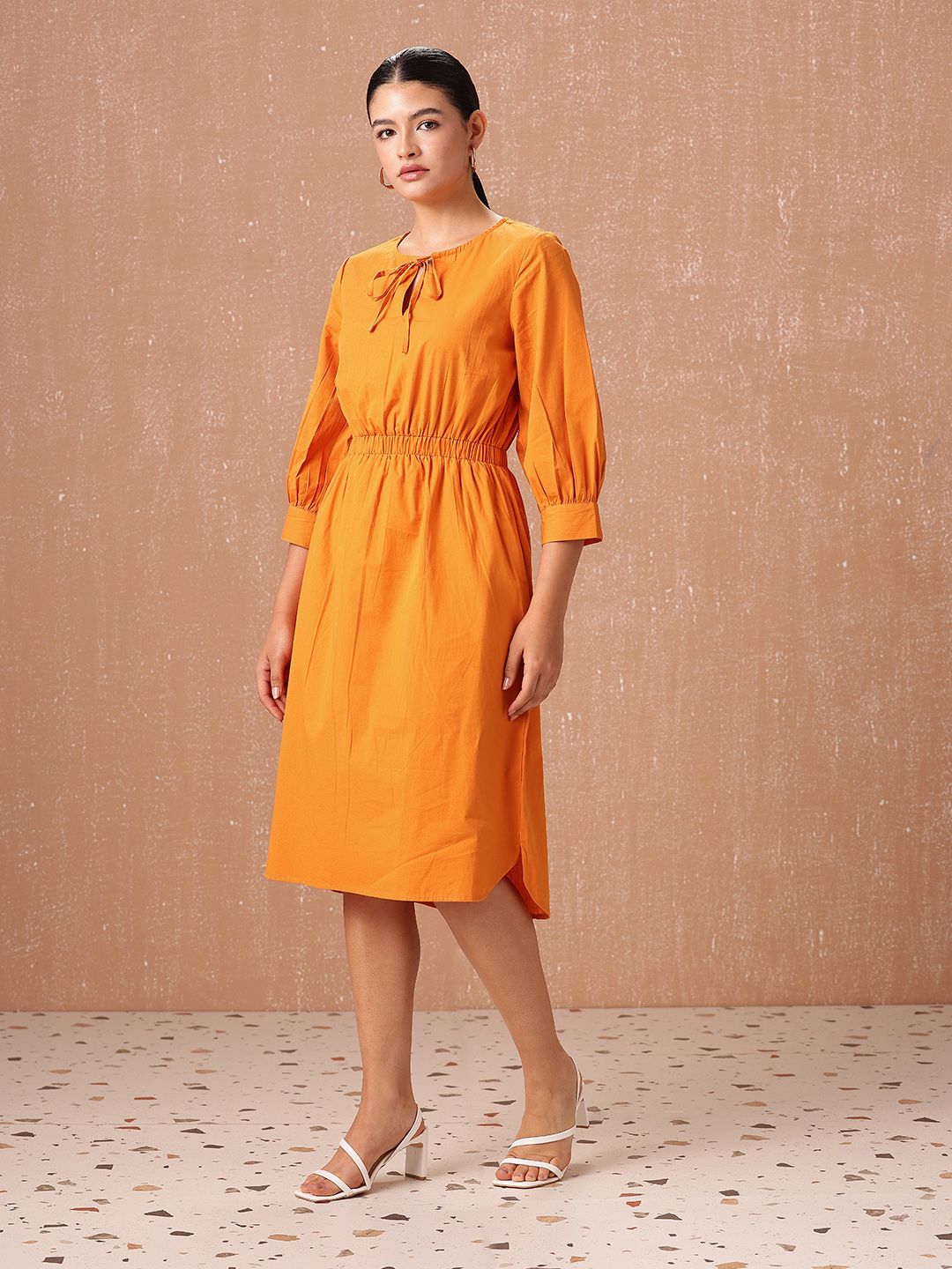 all about you A-Line Cinched Waist Pure Cotton Midi Dress