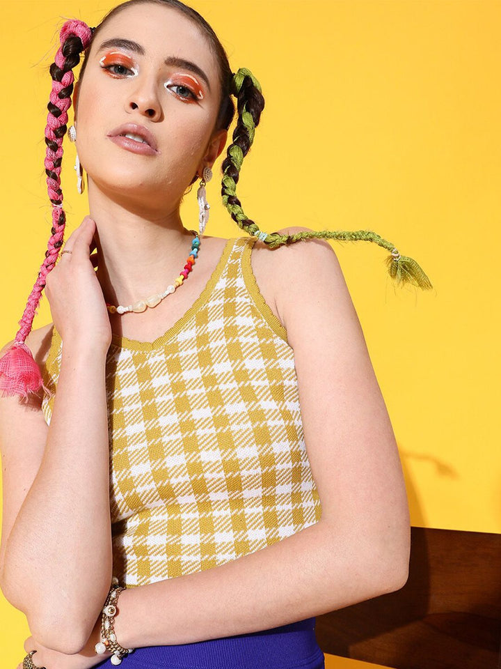 STREET 9 Yellow Checked Top