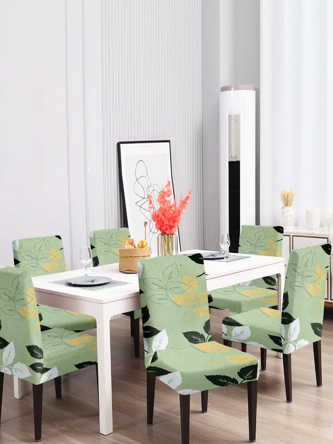 Cortina Green 6 Pieces Floral Printed Dining Chair Covers