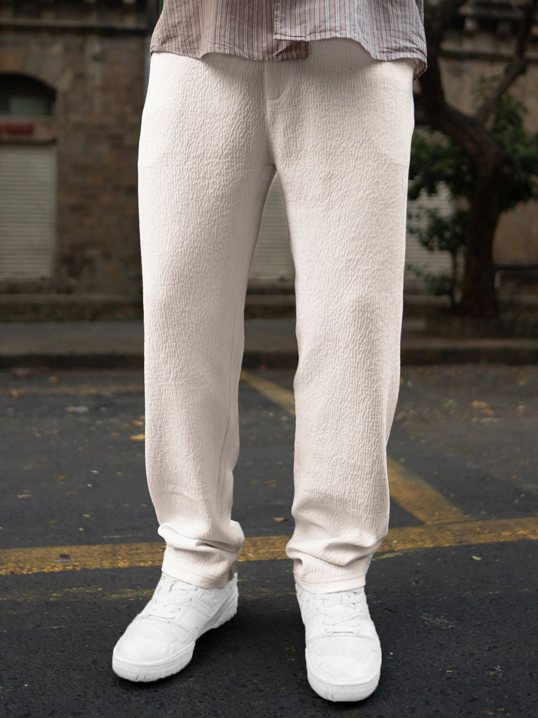 Powerlook Men Cream Structured Track Pant