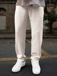 Powerlook Men Cream Structured Track Pant