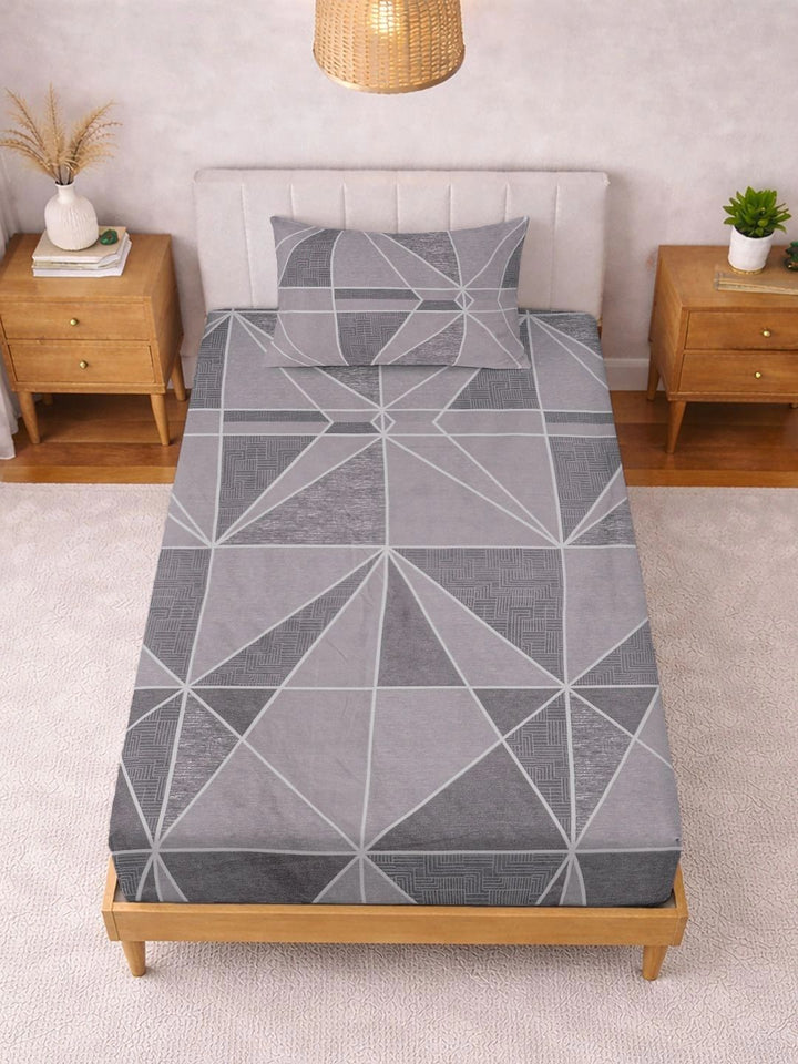 Moda Rapido X KLOTTHE Purple & Grey Geometric 300 TC Single Bedsheet with 1 Pillow Covers