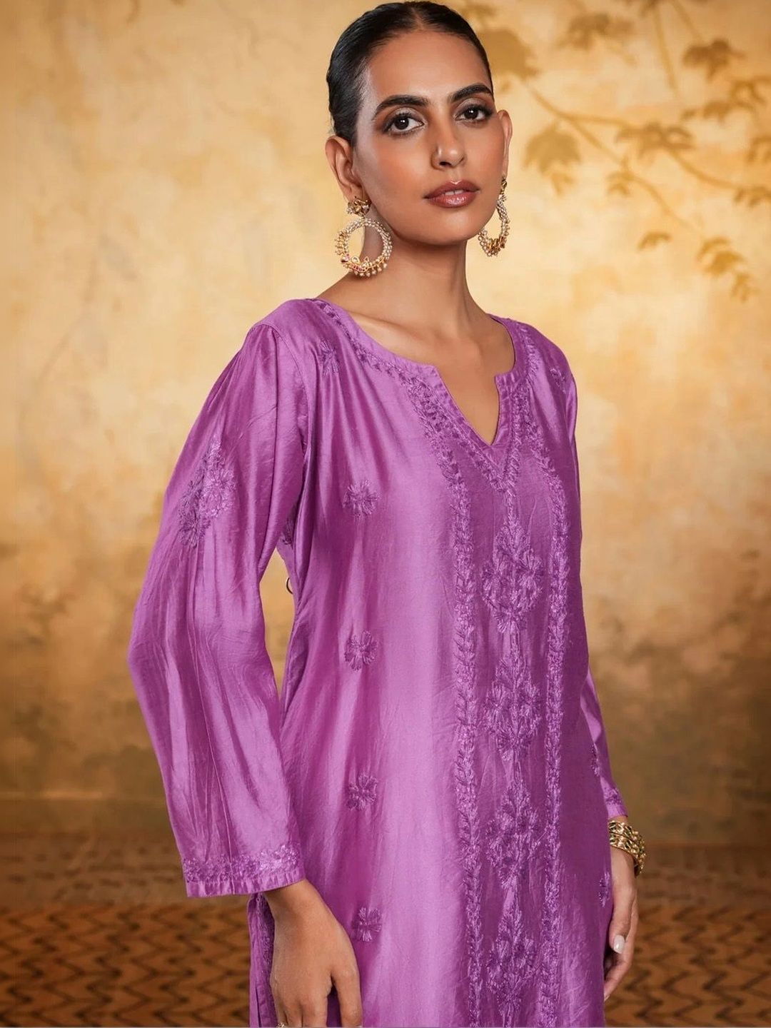 House of Chikankari Women Embroidered Thread Work Chanderi Silk Kurta
