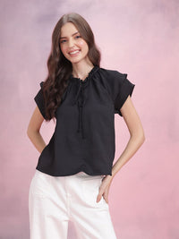 DressBerry Tie-Up Neck Crinkle Ruffled Top
