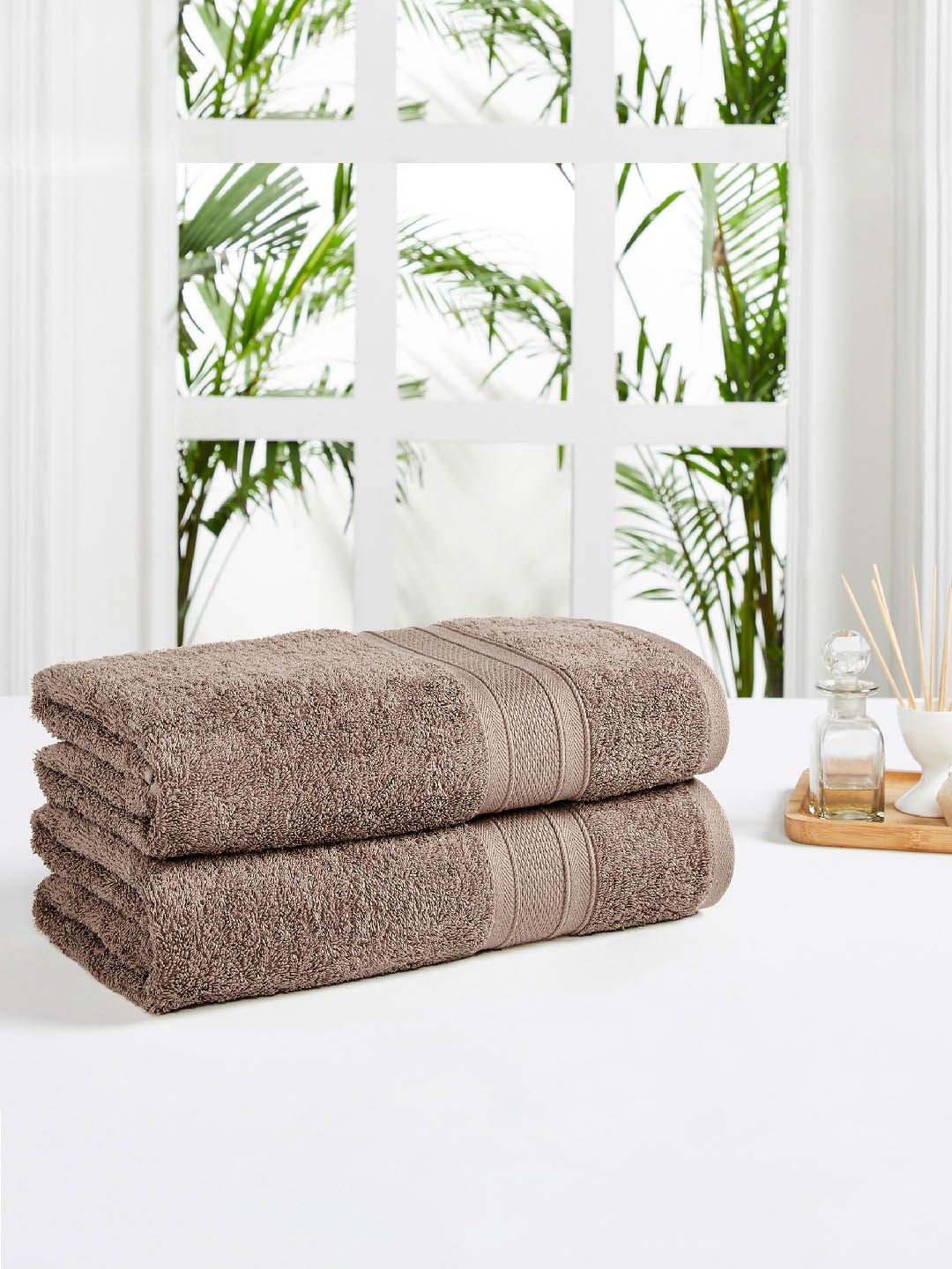 MYTRIDENT Brown 500 GSM Set of 2 Cotton Bath Towels