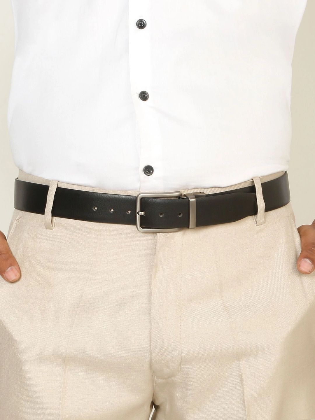 Teakwood Leathers Men Textured Leather Reversible Formal Belt