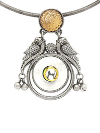 KARATCART Silver-Plated Oxidised Peacock Design Hasli Jewellery Set