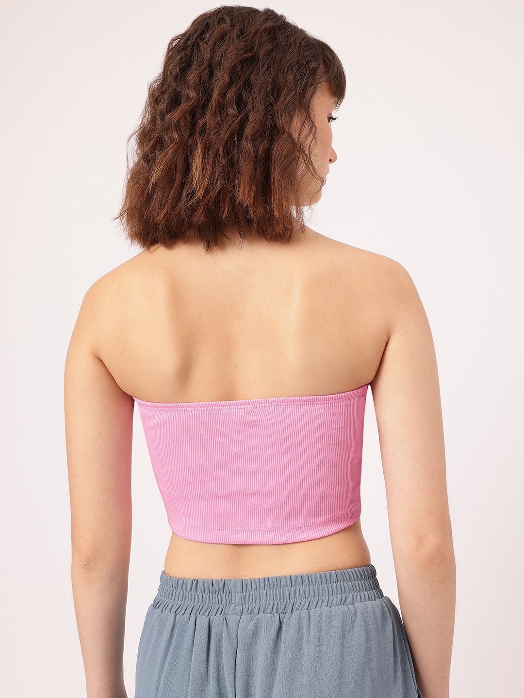 DressBerry Blush & Bold Ribbed Bandeau Crop Top