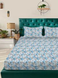 Moda Rapido X KLOTTHE Blue & White Floral 300 TC King Bedsheet with 2 Pillow Covers