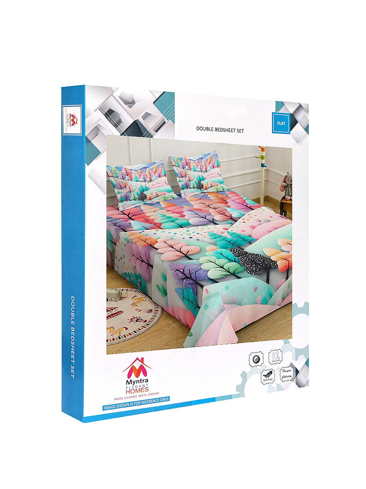 Myntra Elegant Homes Multicoloured Floral 300 TC King Bedsheet with 2 Pillow Covers