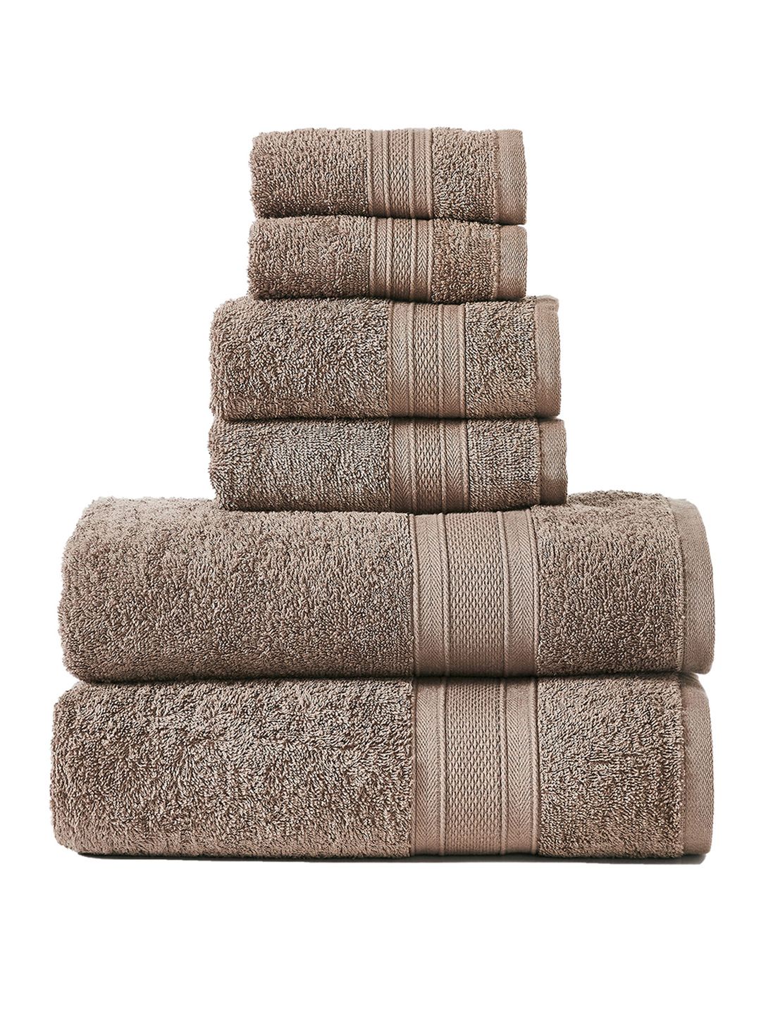 MYTRIDENT Unisex Set Of 6 Brown Solid 500 GSM Towels
