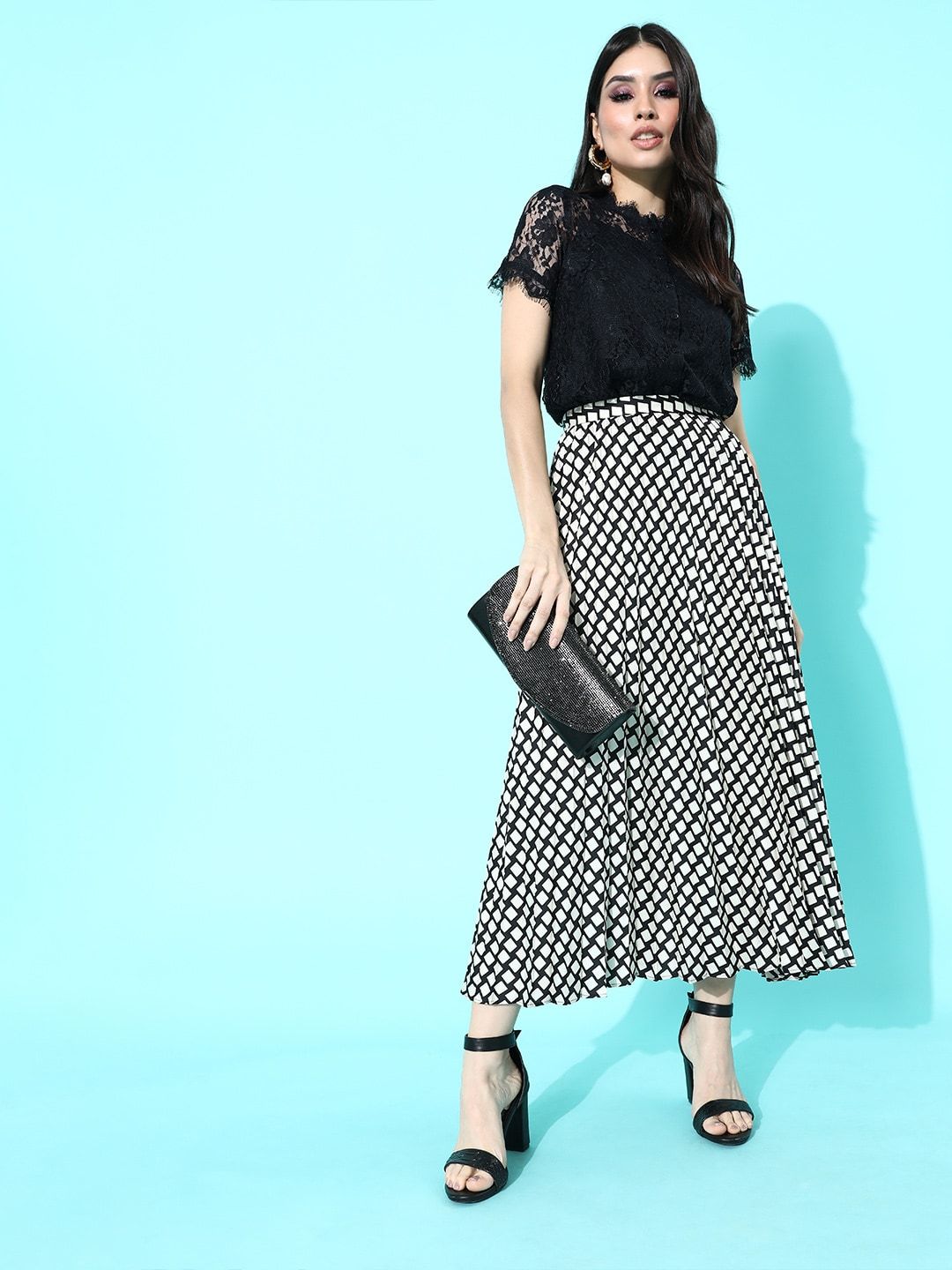DressBerry Women Black Self Design Lace Top