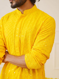 Jompers Geometric Embroidered Sequinned Pure Cotton Chikankari Kurta with Trousers