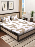 KLOTTHE Brown & White Abstract Printed 300TC Super King Bedsheet With 2 Pillow Covers