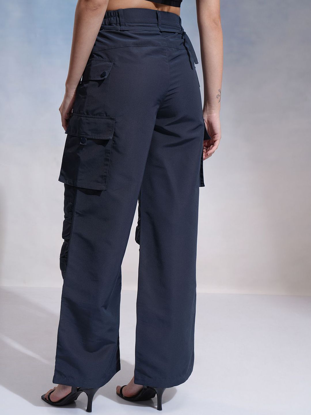 CHIC BY TOKYO TALKIES Women Flared Pleated Cargos Trousers