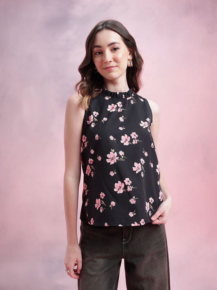 DressBerry Floral Print Ruffled Detail Top