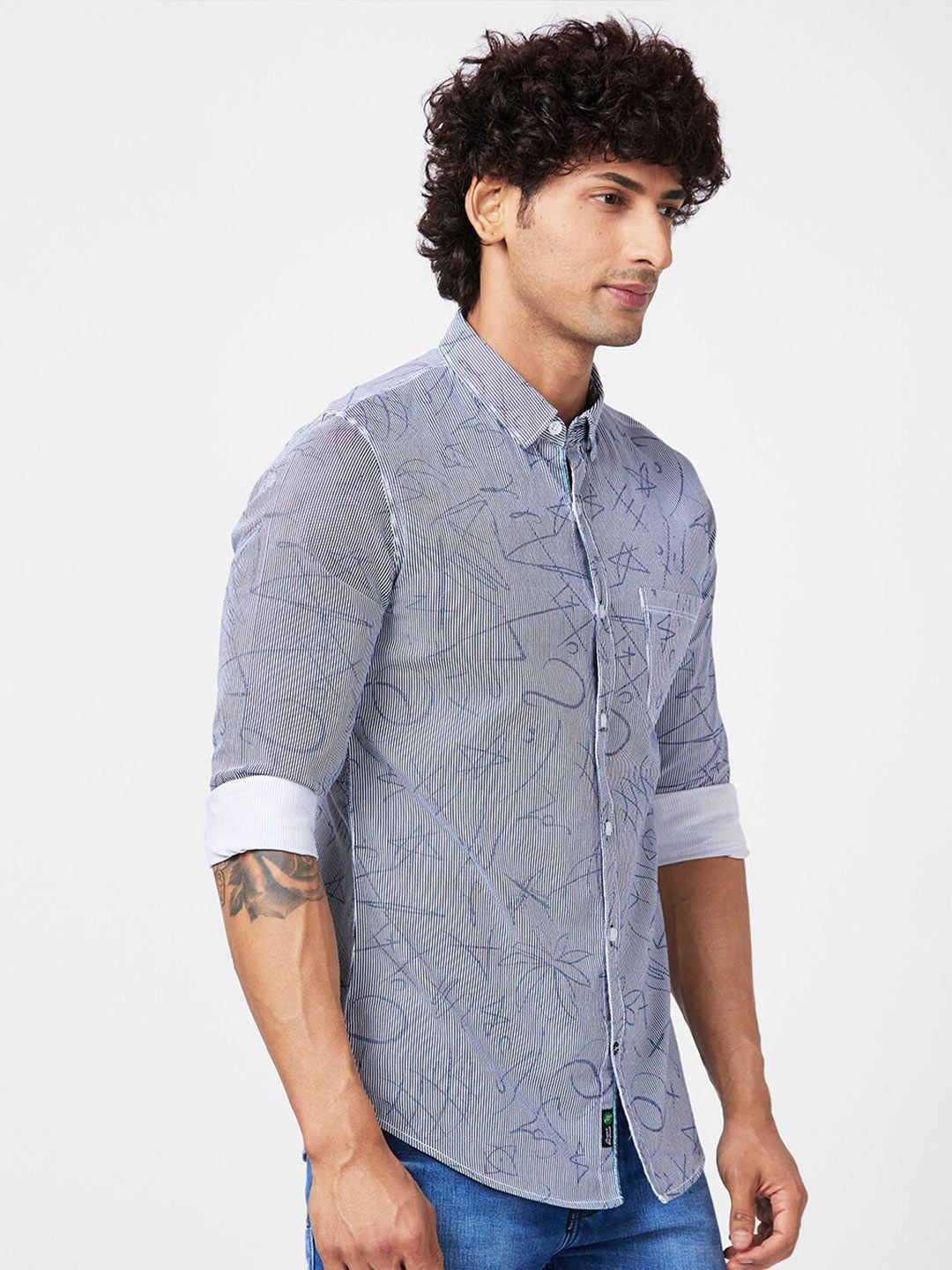 SPYKAR Slim Fit Floral Abstract Printed Cotton Casual Shirt